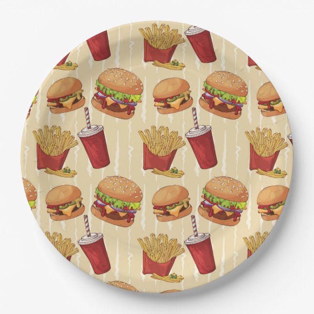 Cute Burgers and Fries party Paper Plate (Front)