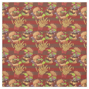 cute burgers and fries tiled pattern fabric