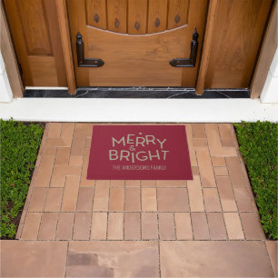 Cute Burgundy Red Bright Merry Christmas Decor Doormat