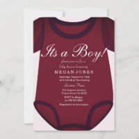 Cute Burgundy Red Its a boy baby shower invite