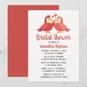 Cute Burgundy Red Lovebirds Bridal Shower Invitation