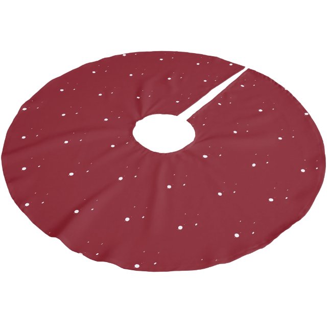Cute burgundy white snow falling pattern elegant  brushed polyester tree skirt (Angled)