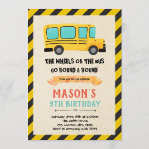 Cute bus Wheels on the Bus invitation