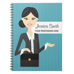 Cute Business Woman Illustration With Black Hair Spiral Notebook