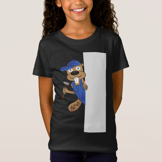 Cute Busy Beaver Girls' Graphic Tee - Fun Working (Front)