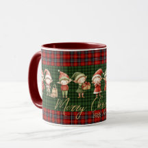 Cute Busy Elves Merry Christmas Green Red Plaids