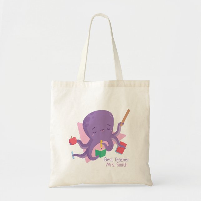 Cute Busy Octopus Best Teacher Personalised Tote Bag (Front)