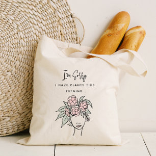 Cute Busy with My Plants Floral Portrait Tote Bag