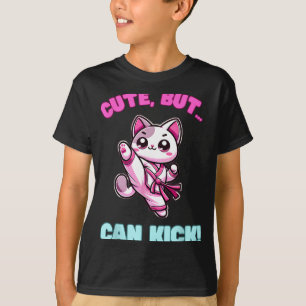 Cute But Can Kick Taekwondo Cat Funny Girls Karate T-Shirt