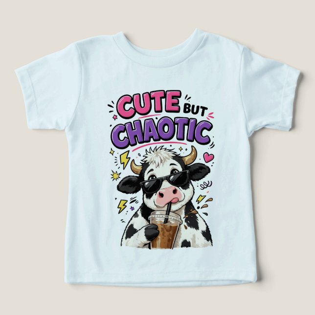 Cute but chaotic cow with iced coffee (Design Front)