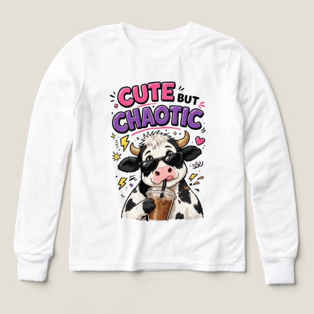 Cute but chaotic cow with iced coffee (Design Front)