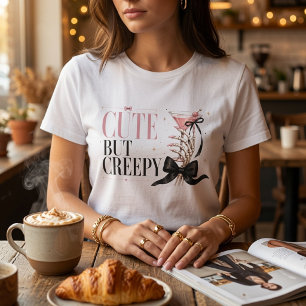Cute But Creepy Coquette Halloween Pink T-Shirt