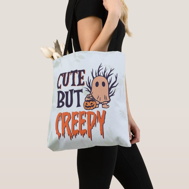 Cute But Creepy Ghost Halloween Tote Bag (Close Up)