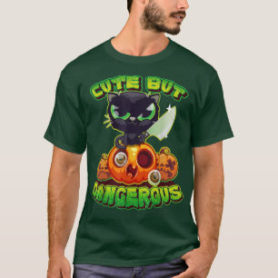 Cute But Dangerous Black Halloween Cat and Pumpkin T-Shirt