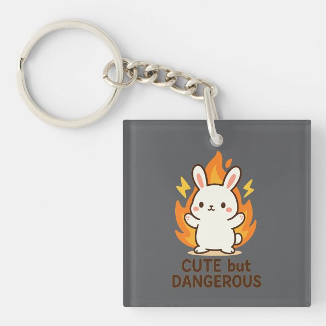 Cute but Dangerous Bunny | Kawaii Keychain (Front)