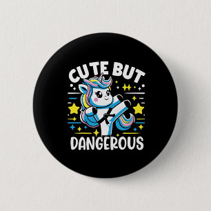 Cute But Dangerous Funny Cool Karate Unicorn Girl  6 Cm Round Badge