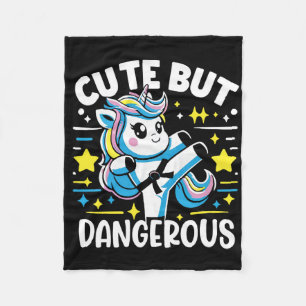 Cute But Dangerous Funny Cool Karate Unicorn Girl Fleece Blanket