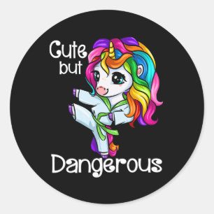 Cute But Dangerous Funny Karate Unicorn Girl  Classic Round Sticker