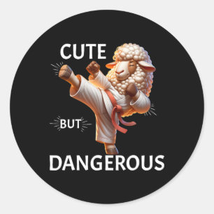 Cute But Dangerous Karate Sheep High Kick 1  Classic Round Sticker