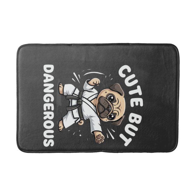 Cute But Dangerous Pug Dog Karate Bath Mat (Front)
