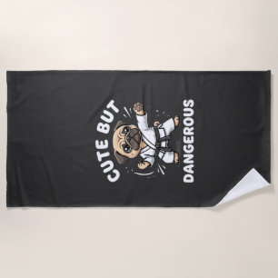 Cute But Dangerous Pug Dog Karate Beach Towel