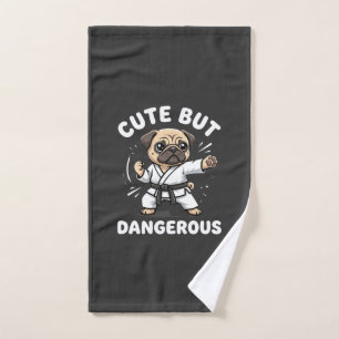 Cute But Dangerous Pug Dog Karate Hand Towel