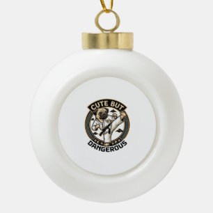 Cute But Dangerous Pug Dog Karate Kick_1 Ceramic Ball Christmas Ornament