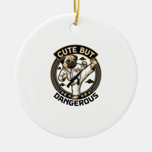 Cute But Dangerous Pug Dog Karate Kick_1 Ceramic Tree Decoration