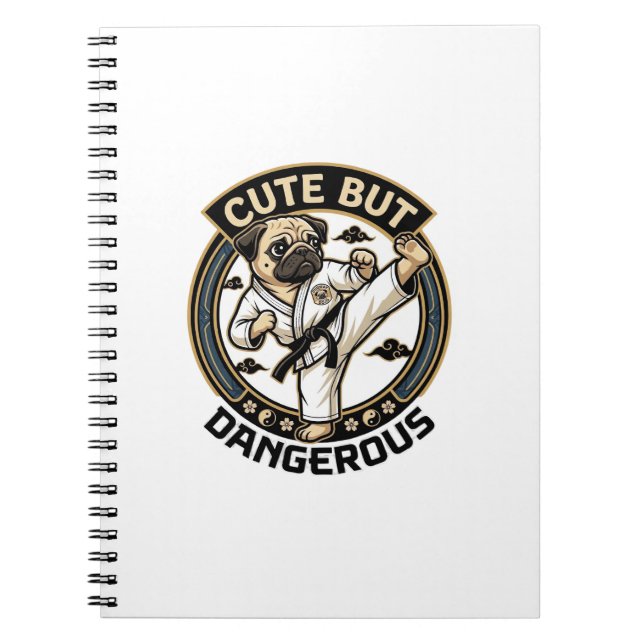 Cute But Dangerous Pug Dog Karate Kick_1 Notebook (Front)