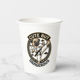 Cute But Dangerous Pug Dog Karate Kick_1 Paper Cups