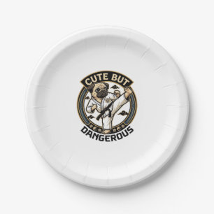 Cute But Dangerous Pug Dog Karate Kick_1 Paper Plate