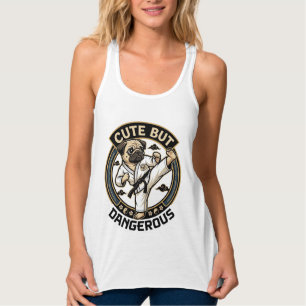 Cute But Dangerous Pug Dog Karate Kick_1 Singlet