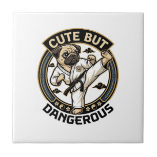 Cute But Dangerous Pug Dog Karate Kick_1 Tile