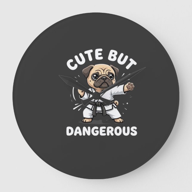 Cute But Dangerous Pug Dog Karate Large Clock (Front)