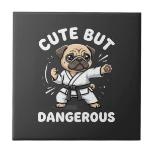 Cute But Dangerous Pug Dog Karate Tile