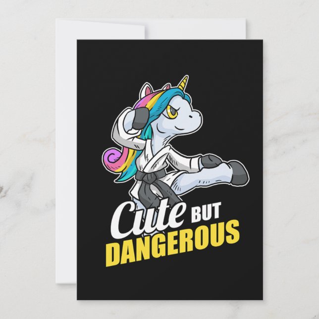 Cute But Dangerous Unicorn Karate Kung Fu MMA Gift Invitation (Front)