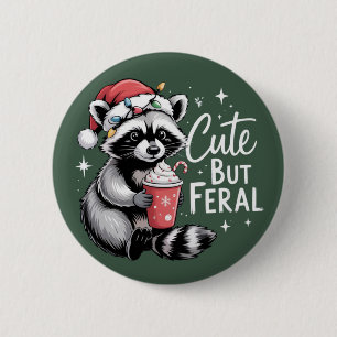 Cute But Feral Christmas Raccoon Funny Animal 6 Cm Round Badge