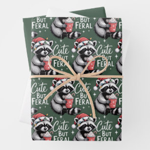 Cute But Feral Christmas Racoon Funny Animal Wrapping Paper Sheet