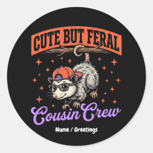 Cute But Feral Cousin Crew Vintage Retro Opossum Classic Round Sticker