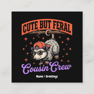 Cute But Feral Cousin Crew Vintage Retro Opossum  Square Business Card