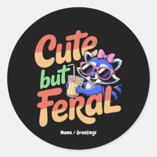 Cute But Feral Funny Adorable Racoon Retro Vacay Classic Round Sticker