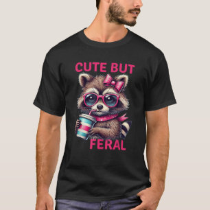 Cute But Feral Funny Colourful Racoon With Sunglas T-Shirt