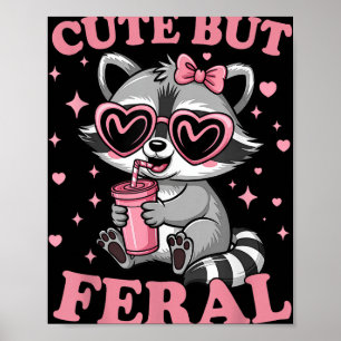 Cute But Feral Funny Pink Racoon With Gles Toddler Poster