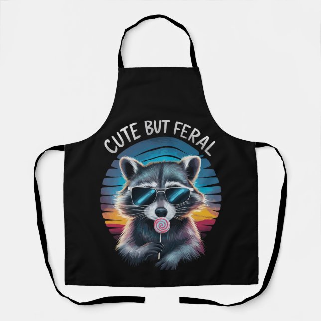Cute But Feral Funny Racoon Apron (Front)