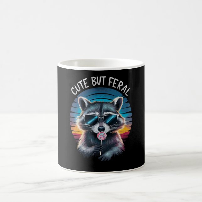 Cute But Feral Funny Racoon Coffee Mug (Center)