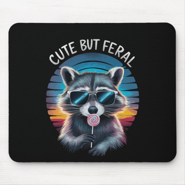 Cute But Feral Funny Racoon Mouse Pad (Front)