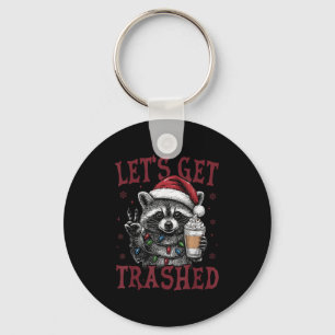 Cute But Feral Funny Racoon Santa Christmas Match Key Ring