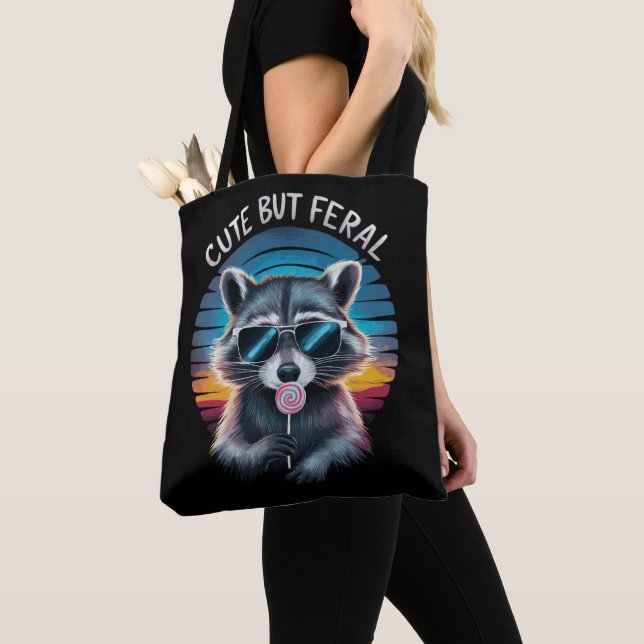 Cute But Feral Funny Racoon Tote Bag (Close Up)
