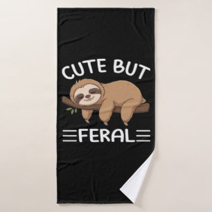 cute but feral funny sloth for animal lover men wo bath towel