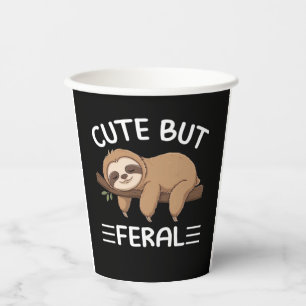 cute but feral funny sloth for animal lover men wo paper cups
